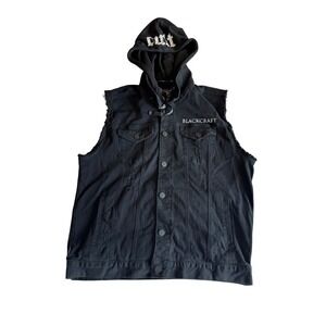 BlackCraft Cult Mens Distressed Denim Vest Hooded Reaper Skull Black XL